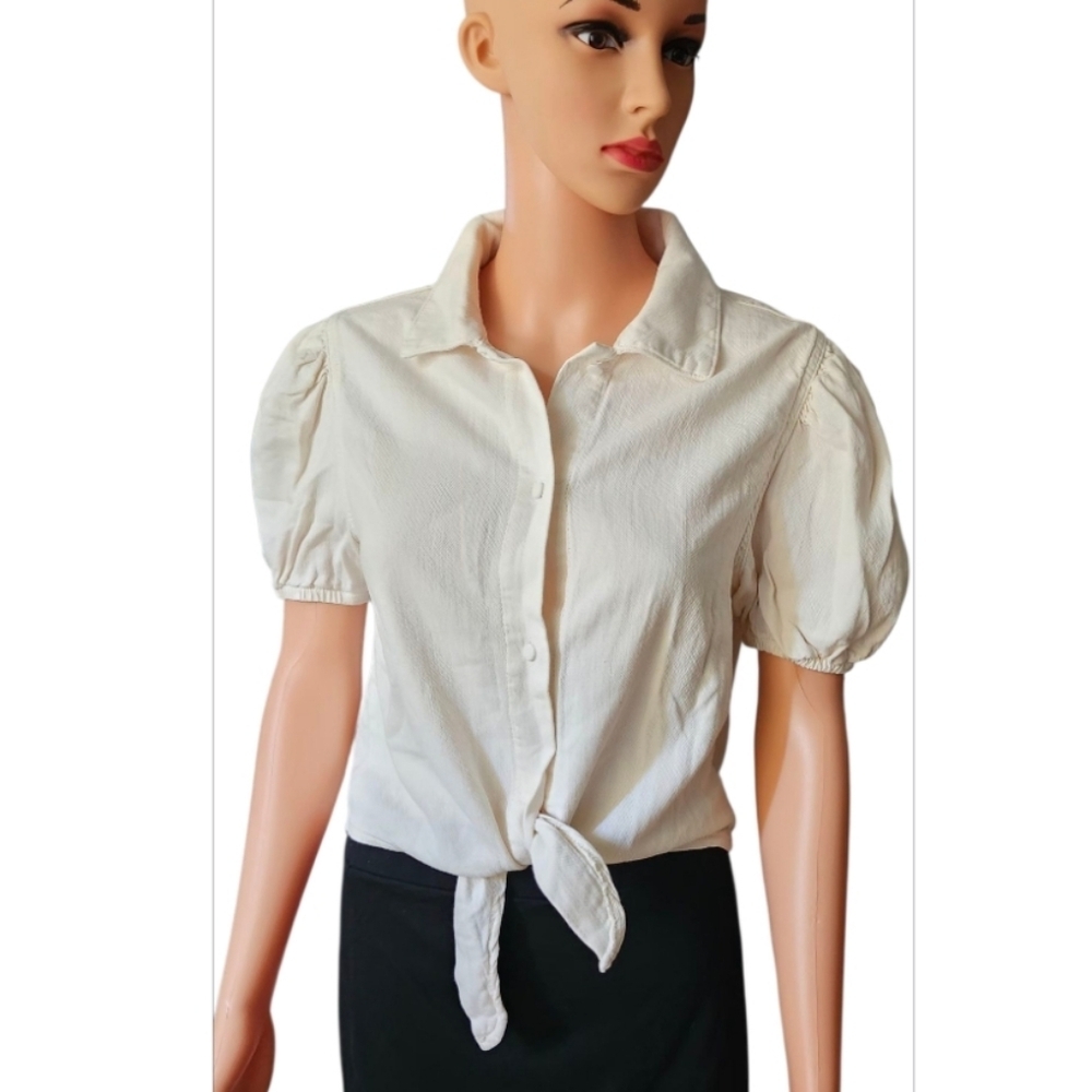 Zara White Short Sleeve Button Down Shirt - Picture 5 of 7